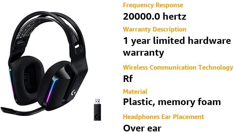 Logitech G733 Lightspeed Wireless Gaming Headset with Suspension Headband, Lightsync RGB, Blue VO!CE mic technology and PRO-G audio drivers - Black